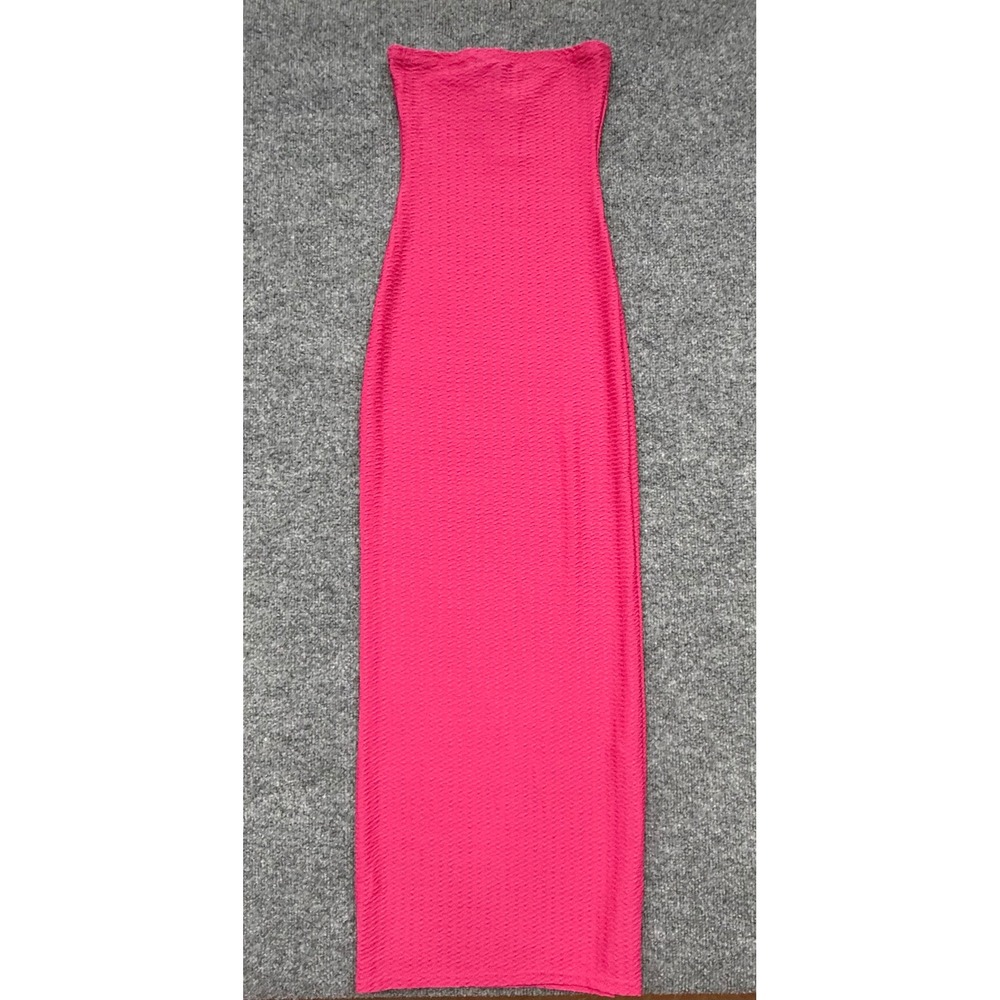 PrettyLittleThing Hot Pink Textured Strapless Tube Maxi Dress US 2 UK 6 EUR 34
